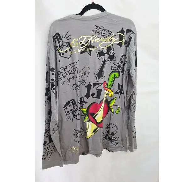 Vintage Ed Hardy Men's XL Skull Snake Graphic Long Sleeve Tee Y2K Streetwear - Picture 2 of 13
